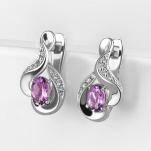 Серебряные серьги с аметистами и фианитами