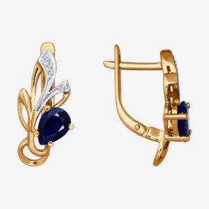 Серьги с бриллиантами и сапфирами из красного золота