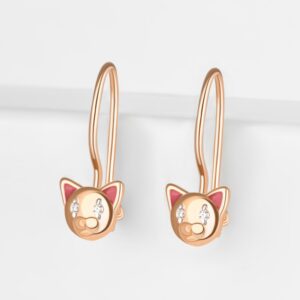 Серьги детские из красного золота с фианитами и эмалью