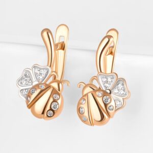 Серьги детские с фианитами из красного золота