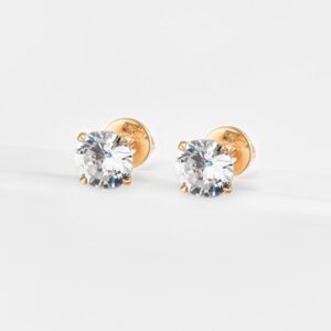 Серьги гвоздики из красного золота с фианитами