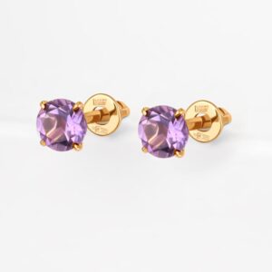 Серьги гвоздики из красного золота с аметистами