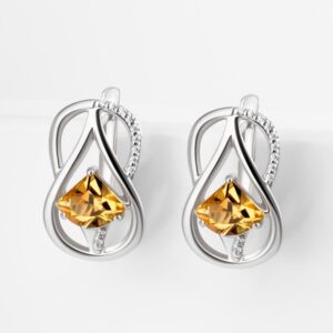 Серебряные серьги с цитринами и фианитами