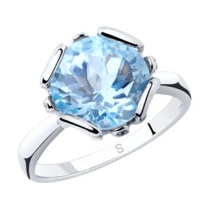 Серебряное кольцо с топазом и фианитами