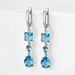 Серебряные серьги подвесные с фианитами