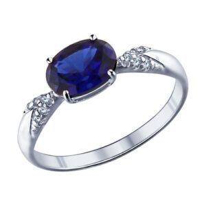 Серебряное кольцо с фианитами и корундами сапфирами