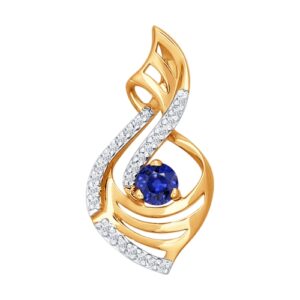 Золотая подвеска с бриллиантами и сапфиром