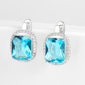 Серебряные серьги с кристаллами топазами и фианитами