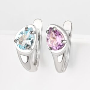 Серебряные серьги с топазами и аметистом