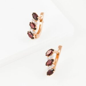 Серьги из красного золота с гранатами и фианитами