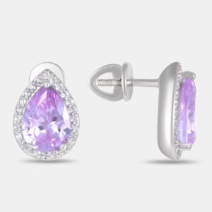 Серебряные серьги гвоздики с фианитами
