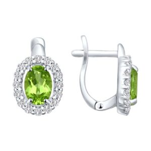 Серебряные серьги с хризолитами и фианитами