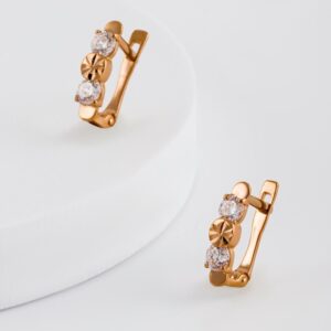 Серьги детские с фианитами из красного золота