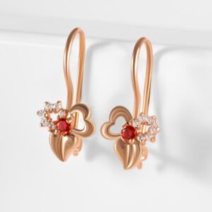 Серьги детские с фианитами из красного золота