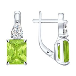 Серебряные серьги с ситаллами хризолитами и фианитами