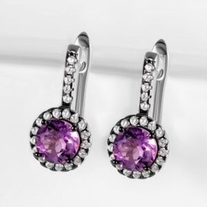 Серебряные серьги с аметистами и фианитами