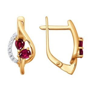 Серьги с бриллиантами и рубинами из красного золота